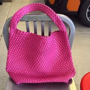 Elegant Pink Woven Hobo Bag